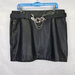 Bar III Mini Skirt Women 2XL Faux Leather Black Adjustable Chain Belt Pockets